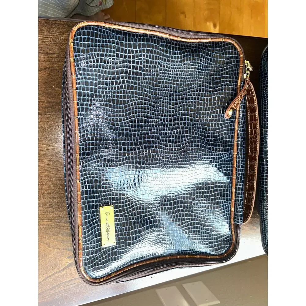 New Samantha Brown blue croc rolling carry-on luggage suitcase & toiletry bag